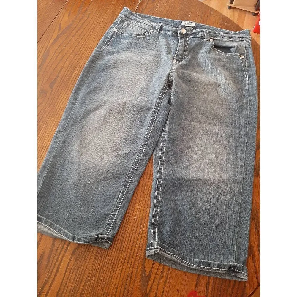 Size 14 Cato Denim Blue Jean Bermuda Long Shorts Mid Rise Cuffed Hem